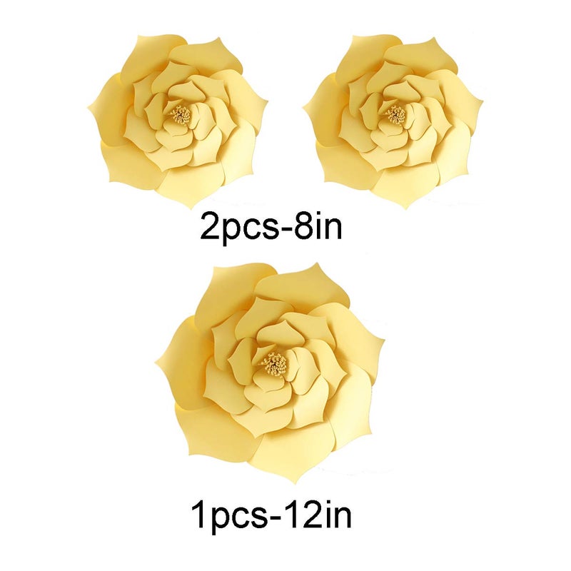 N.C N/C 3pcs Party Paper Flower Wedding Flower Backdrop Decorations DIY Handcrafted Flower for Wedding Backdrop Nursery Wall Decoration (Flower-1, Yellow) - Image 2